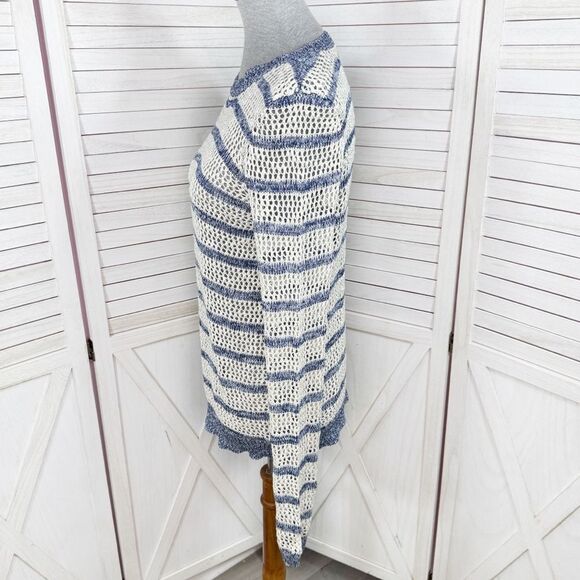 Xhilaration Striped Open Weave Mesh Sweater Blue Cream Medium - Picture 2 of 12